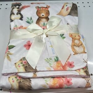 Brand New Baby Minky Blanket 30"x40" Woodland Creatures/Pink